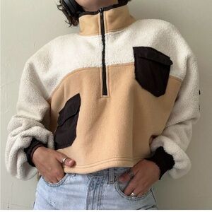Urban Outfitters Sherpa Half-Zip Cropped Shirt